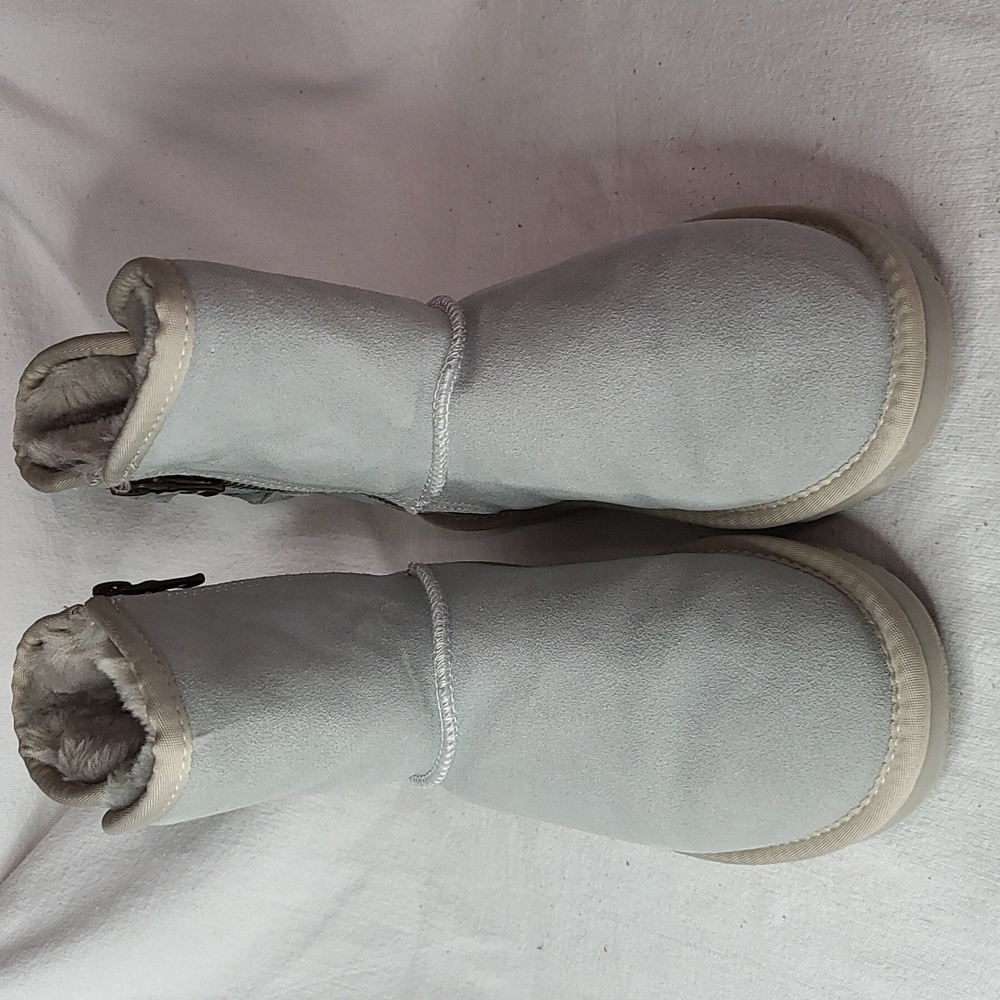 LAM Womens Light Blue Suede? Fur Lined Winter Boots Zips Lace-up Tassle Sz 6 EUC